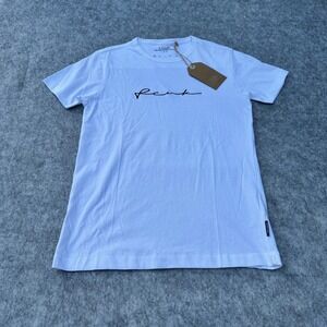 FCUK French Connection Mens Small White Script Logo Cotton T-Shirt NEW